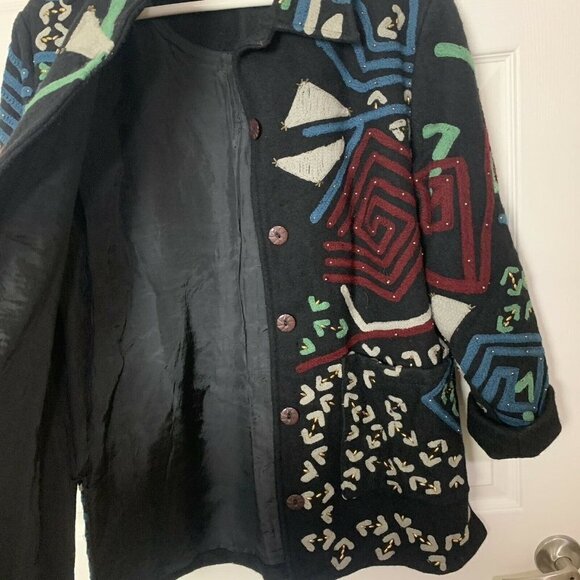 JA Resorts Abstract Women’s Small Mixed Media Wool Coat Embellished Vintage - Picture 2 of 11